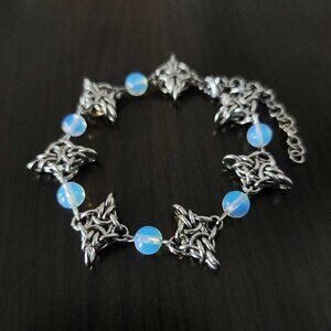Silver star and blue opalites chainmail bracelet
